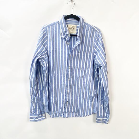 2/$30 Hollister Button Up Collar Shirt Pinstriped Blue Men's Large Career - Picture 3 of 10